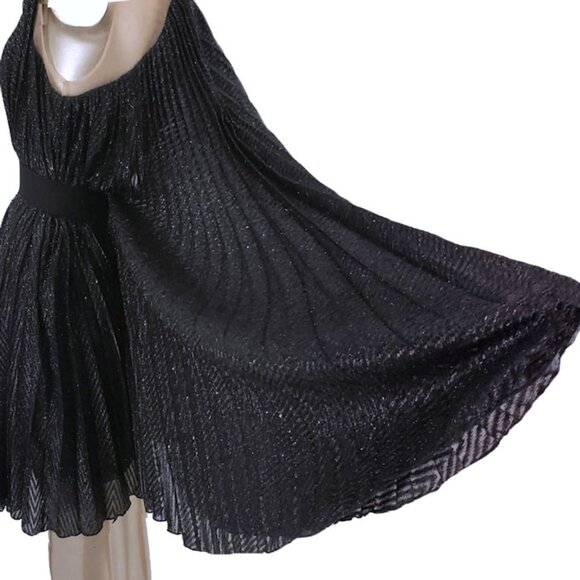 NWT MARIA LUCIA HOHAN Limited Series Black Metallic Knife Pleated Party Dress - Picture 8 of 12